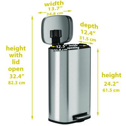 HLS Commercial Step Pedal Trash Can, 8 gal, Plastic/Stainless Steel, Silver (HLSS08R)