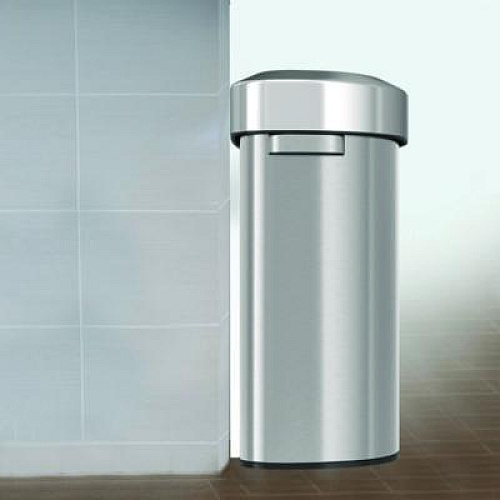 HLS Commercial Open Top Trash Can, Half-Round, 18 gal, Plastic/Stainless Steel, Silver (HLS18DOT)
