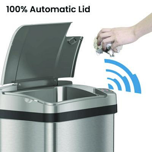 HLS Commercial Rectangular Sensor Trash Can, 4 gal, Plastic/Stainless Steel, Silver (HLS04SS)