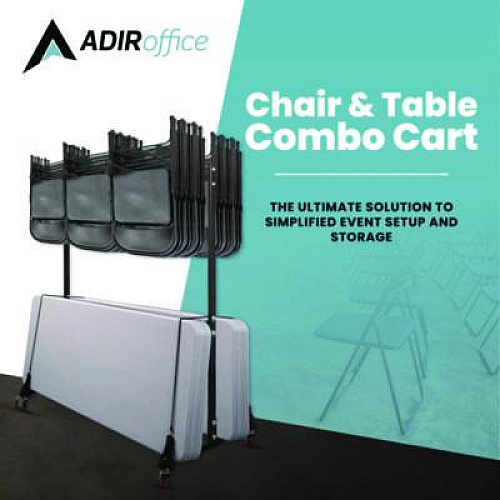 AdirOffice Folding Chair and Table Combo Cart, Metal, 600 lb Capacity, 33.7 x 65 x 67, Black (I69001)