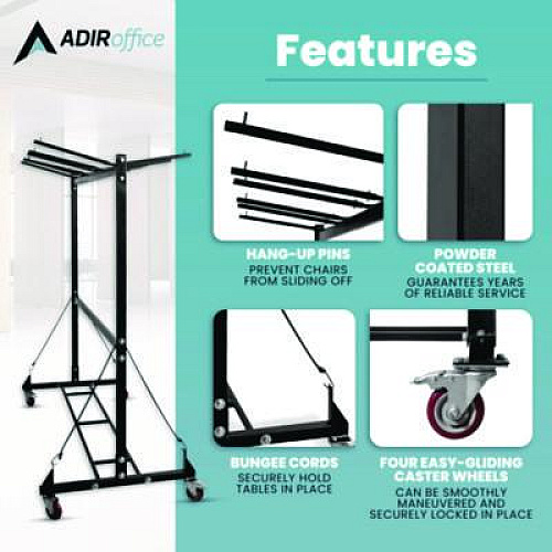 AdirOffice Folding Chair and Table Combo Cart, Metal, 600 lb Capacity, 33.7 x 65 x 67, Black (I69001)