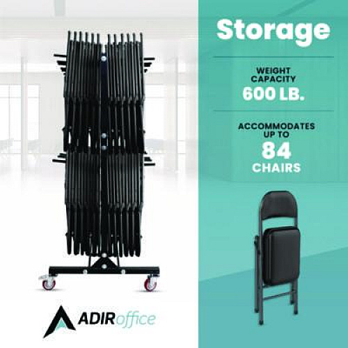 AdirOffice Steel Folding Chair Two-Tier Utility Cart, Metal, 1,000 lb Capacity, 33 x 65 x 68.5, Black (I69003)