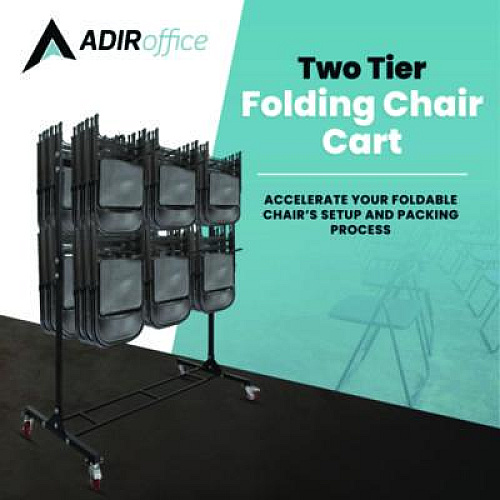 AdirOffice Steel Folding Chair Two-Tier Utility Cart, Metal, 1,000 lb Capacity, 33 x 65 x 68.5, Black (I69003)