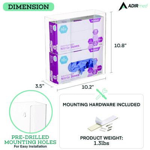 AdirMed Acrylic Glove Dispenser, Double Box Capacity, 10.2 x 3.5 x 10.8, Clear (I90202)