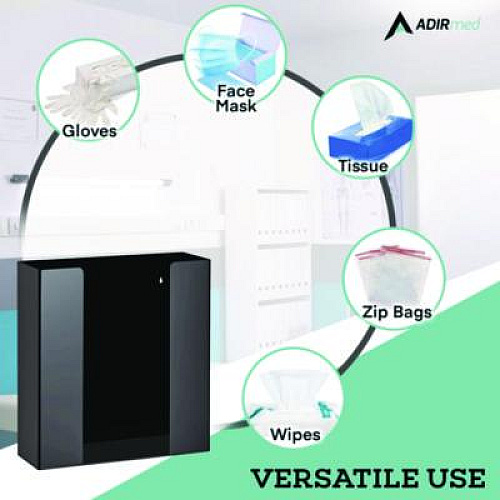 AdirMed Acrylic Glove Dispenser, Double Box Capacity, 10.2 x 3.5 x 10.8, Black (I90202BLK)