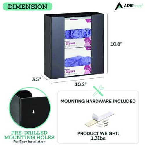 AdirMed Acrylic Glove Dispenser, Double Box Capacity, 10.2 x 3.5 x 10.8, Black (I90202BLK)