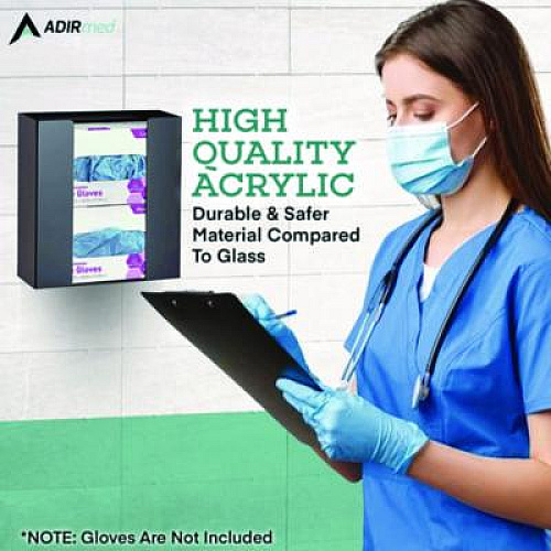 AdirMed Acrylic Glove Dispenser, Double Box Capacity, 10.2 x 3.5 x 10.8, Black (I90202BLK)