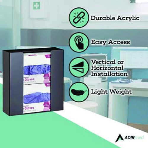AdirMed Acrylic Glove Dispenser, Double Box Capacity, 10.2 x 3.5 x 10.8, Black (I90202BLK)