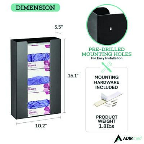 AdirMed Acrylic Glove Dispenser, Triple Box Capacity, 10.2 x 3.5 x 16.1, Black (I90203BLK)