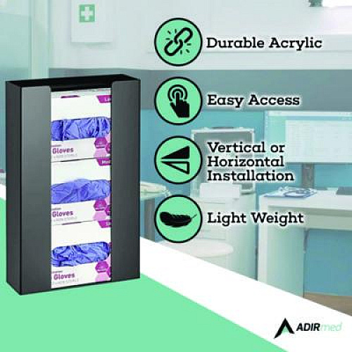 AdirMed Acrylic Glove Dispenser, Triple Box Capacity, 10.2 x 3.5 x 16.1, Black (I90203BLK)