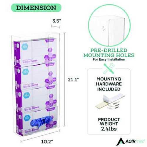 AdirMed Acrylic Glove Dispenser, Quad Box Capacity, 10.2 x 3.5 x 21.1, Clear (I90204)