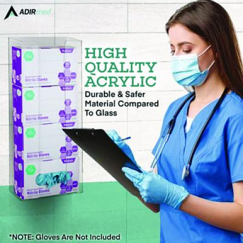 AdirMed Acrylic Glove Dispenser, Quad Box Capacity, 10.2 x 3.5 x 21.1, Clear (I90204)