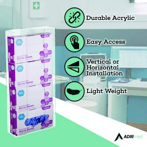 AdirMed Acrylic Glove Dispenser, Quad Box Capacity, 10.2 x 3.5 x 21.1, Clear (I90204)