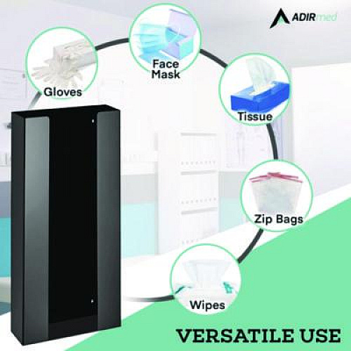 AdirMed Acrylic Glove Dispenser, Quad Box Capacity, 10.2 x 3.5 x 21.1, Black (I90204BLK)