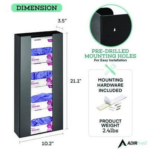 AdirMed Acrylic Glove Dispenser, Quad Box Capacity, 10.2 x 3.5 x 21.1, Black (I90204BLK)