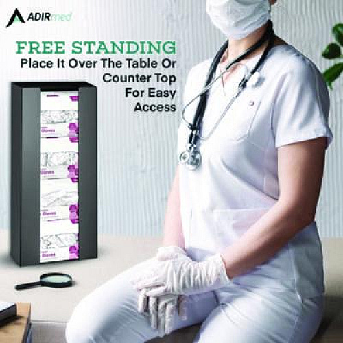 AdirMed Acrylic Glove Dispenser, Quad Box Capacity, 10.2 x 3.5 x 21.1, Black (I90204BLK)