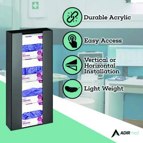 AdirMed Acrylic Glove Dispenser, Quad Box Capacity, 10.2 x 3.5 x 21.1, Black (I90204BLK)