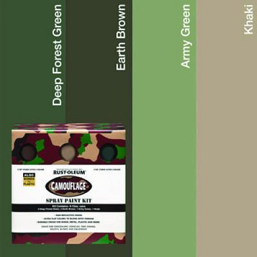 Rust-Oleum Camouflage 2X Ultra Cover Assorted Spray Paint Kit, Assorted Colors, 12 oz Aerosol Can, 6/Carton (269038)