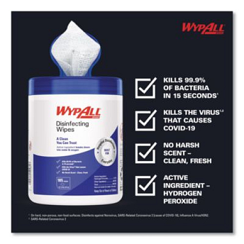 WypAll Disinfecting Wipes, 1-Ply, 5.16 x 8.5, Fresh Scent, White, 185 Sheets/Canister, 3 Canisters/Carton (54481)