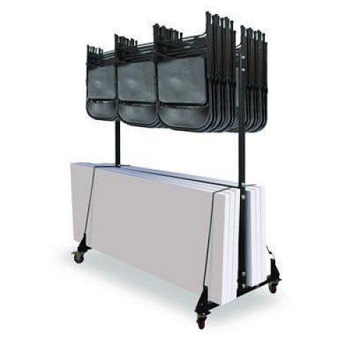 AdirOffice Folding Chair and Table Combo Cart, Metal, 600 lb Capacity, 33.7 x 65 x 67, Black (I69001)