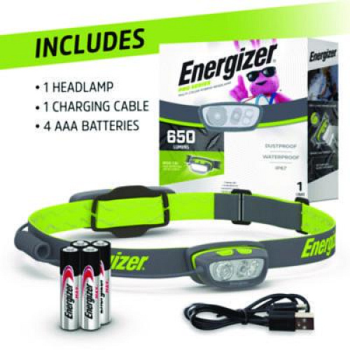 Energizer Pro Series Multi-Color Hybrid Headlamp, Rechargeable Lithium Ion Battery/4 AAA Batteries (Included), Gray/Green (ENY38A42P)
