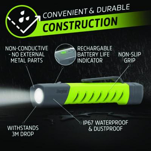 Energizer Pro Series Inspection Light, Rechargeable Lithium Ion Battery/2 AAA Batteries (Included), Gray/Green (ENYPHH22)