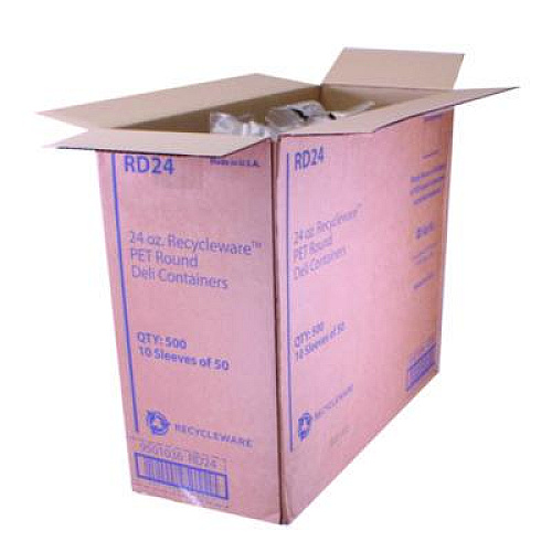 Fabri-Kal Recycleware Round Deli Container, 24 oz, 4.6" Diameter x 3.6" h, Clear, Plastic, 500/Carton (RD24)