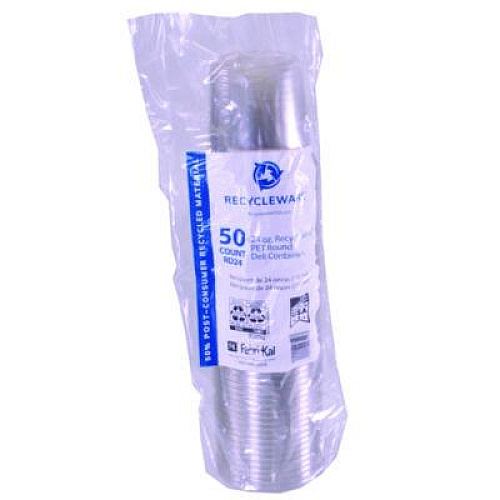 Fabri-Kal Recycleware Round Deli Container, 24 oz, 4.6" Diameter x 3.6" h, Clear, Plastic, 500/Carton (RD24)