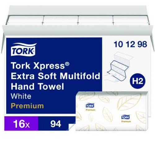 Tork Xpress Extra Soft Multifold Towel, 2-Ply, 9.12 x 12.8, White, 94 Towels/Pack,16 Packs/Carton (101298)