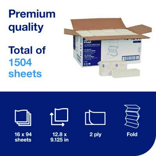 Tork Xpress Extra Soft Multifold Towel, 2-Ply, 9.12 x 12.8, White, 94 Towels/Pack,16 Packs/Carton (101298)