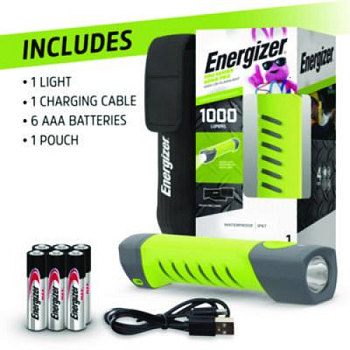Energizer Pro Series Handheld High CRI Flashlight, Rechargeable Lithium Ion Battery/6 AAA Batteries (Included), Gray/Green (ENYPHH62)
