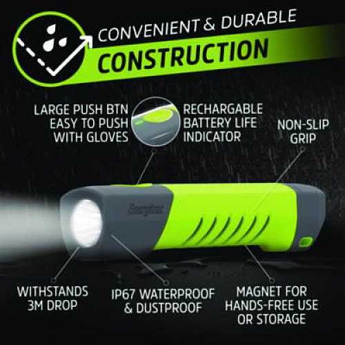 Energizer Pro Series Handheld High CRI Flashlight, Rechargeable Lithium Ion Battery/6 AAA Batteries (Included), Gray/Green (ENYPHH62)