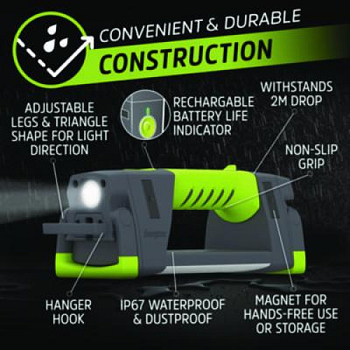 Energizer Pro Series Work Light, Rechargeable Lithium Ion Battery/3 AA Batteries (Included), Gray/Green (ENYPWL31)