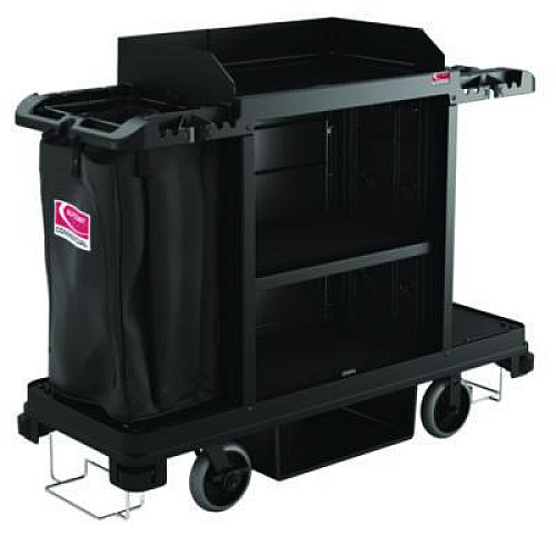 Suncast Commercial Standard Housekeeping Cart, Plastic, 1 Shelf, 24" x 62.13" x 49.75", Black (HKC1000)