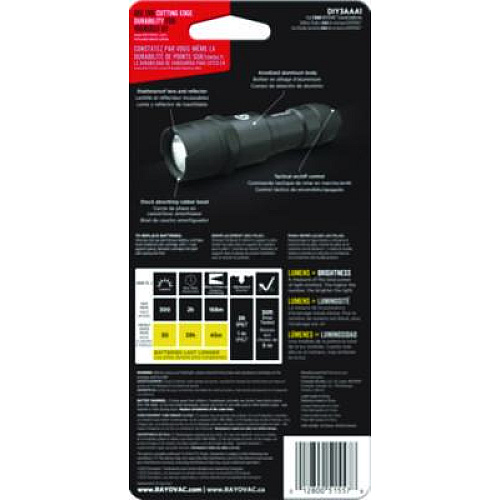 Rayovac Virtually Indestructible LED Flashlight, 3 AAA Batteries (Included), Black (ROVDIY3AAA1)