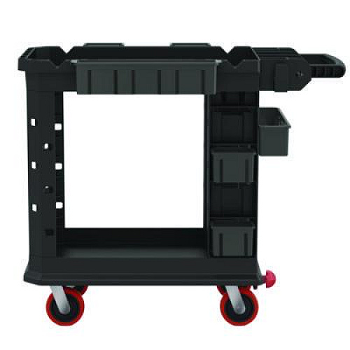 Suncast Commercial Heavy Duty Plus Utility Cart, Plastic, 2 Shelves, 6 Bins, 500 lb Capacity, 19.5" x 41.78" x 34.81", Black (PUCHD1937)
