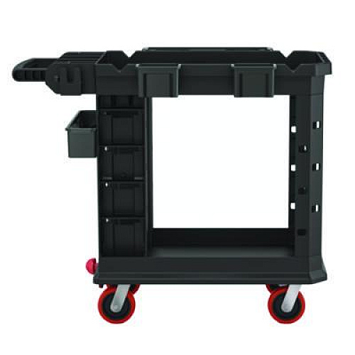 Suncast Commercial Heavy Duty Plus Utility Cart, Plastic, 2 Shelves, 6 Bins, 500 lb Capacity, 19.5" x 41.78" x 34.81", Black (PUCHD1937)