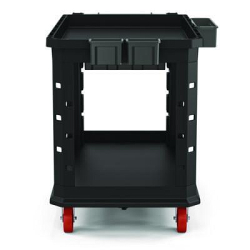 Suncast Commercial Heavy Duty Plus Utility Cart, Plastic, 2 Shelves, 6 Bins, Capacity, 26.5" x 48.78" x 34.81", Black (PUCHD2645)