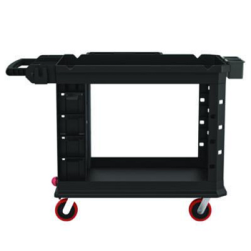 Suncast Commercial Heavy Duty Plus Utility Cart, Plastic, 2 Shelves, 6 Bins, Capacity, 26.5" x 48.78" x 34.81", Black (PUCHD2645)