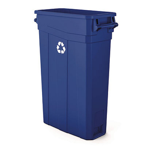 Suncast Commercial 23 Gallon Resin Slim Recycling Trash Can, Plastic, Blue/White (TCNH2030BLR)