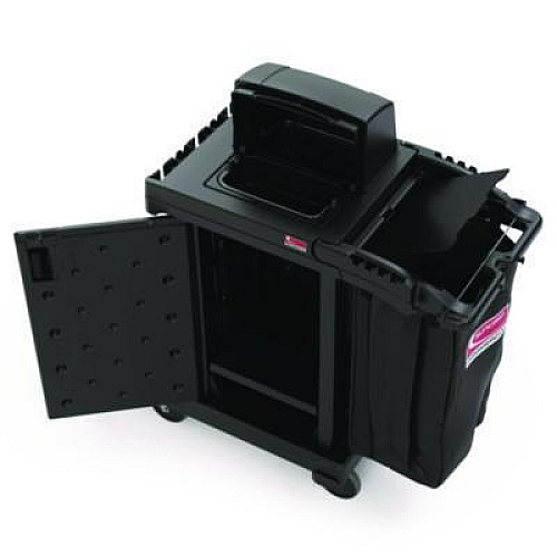 Suncast Commercial High Security Housekeeping Cart, Plastic, 1 Shelf, 3 Bins, 23.19 x 53.23 x 53.02, Black (CCH255A)