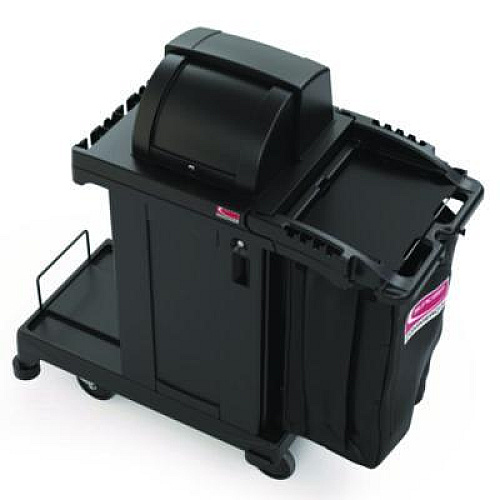 Suncast Commercial High Security Housekeeping Cart, Plastic, 1 Shelf, 3 Bins, 23.19 x 53.23 x 53.02, Black (CCH255A)