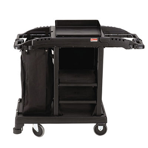 Suncast Commercial Compact Standard Housekeeping Cart, Plastic, 1 Shelf, 23.25" x 53.18" x 46.57", Black (HKCCT100)