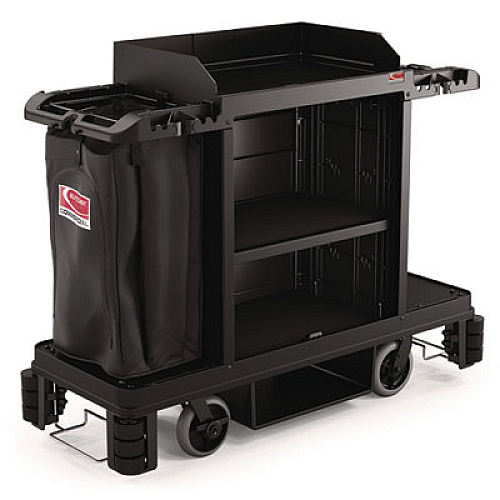 Suncast Commercial Partially Assembled Premium Housekeeping Cart, Plastic, 1 Shelf, 24 x 62.13 x 49.75, Black (HKC2002)