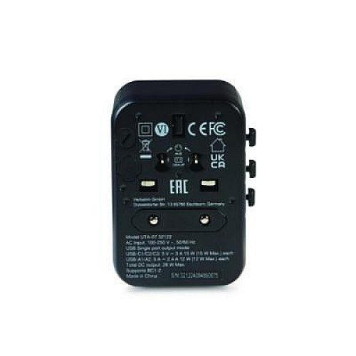 Verbatim UTA-07 Universal Travel Adapter, (3) USB-A, (3) USB-C (32122)