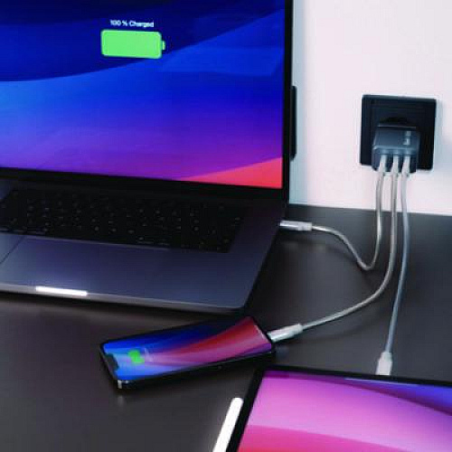 Verbatim 65 W 3-Port GaN Wall Charger, Black/Gray (32201)