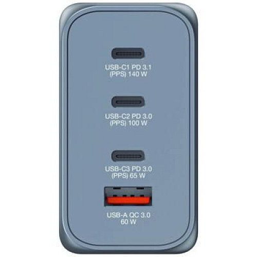 Verbatim 240 W 4-Port GaN Wall Charger, Black/Gray (32205)