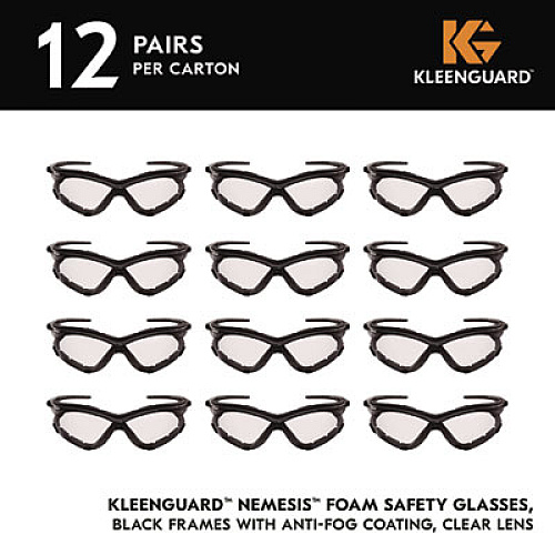 KleenGuard V30 Nemesis Foam Safety Glasses, Black Half Frame, Clear Dual Lens, 12/Carton (65335)