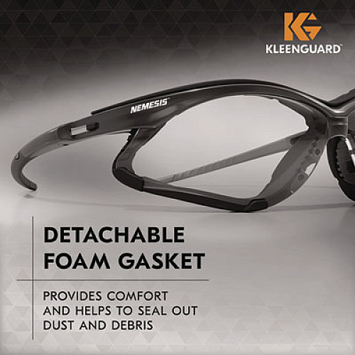 KleenGuard V30 Nemesis Foam Safety Glasses, Black Half Frame, Clear Dual Lens, 12/Carton (65335)
