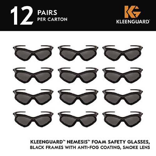 KleenGuard V30 Nemesis Foam Safety Glasses, Black Half Frame, Smoke Dual Lens, 12/Carton (65336)